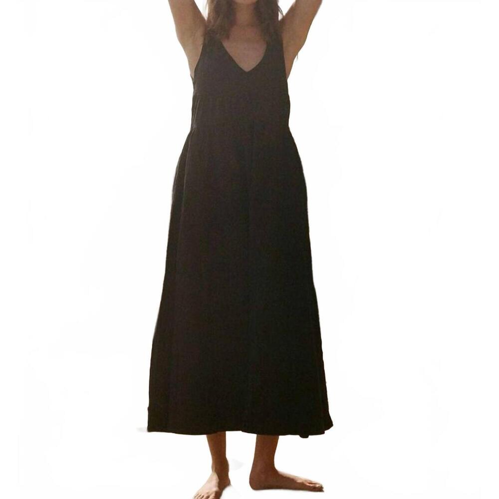 NEW A.REN eleonie linen v-neck sleeveless dress in black